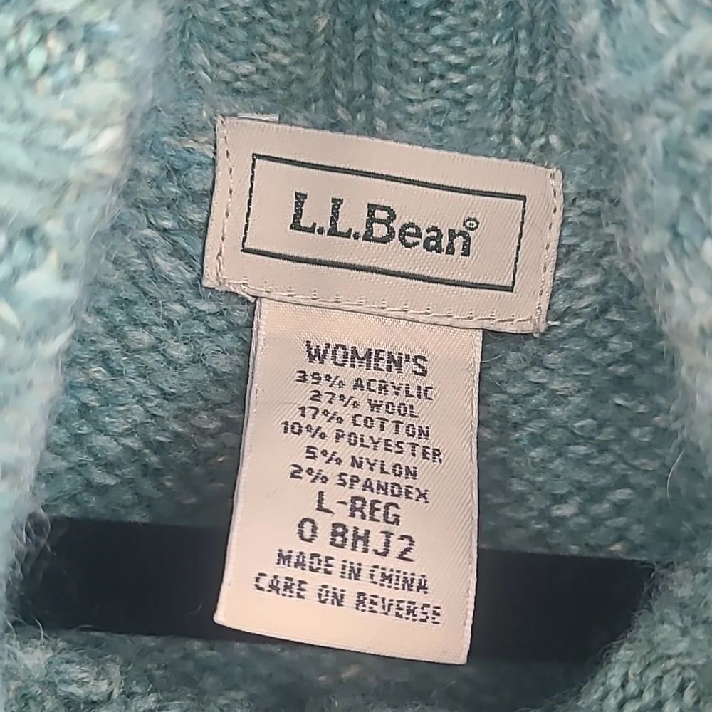 L.L. Bean seafoam green wool cardigan sweater large - Picture 7 of 9